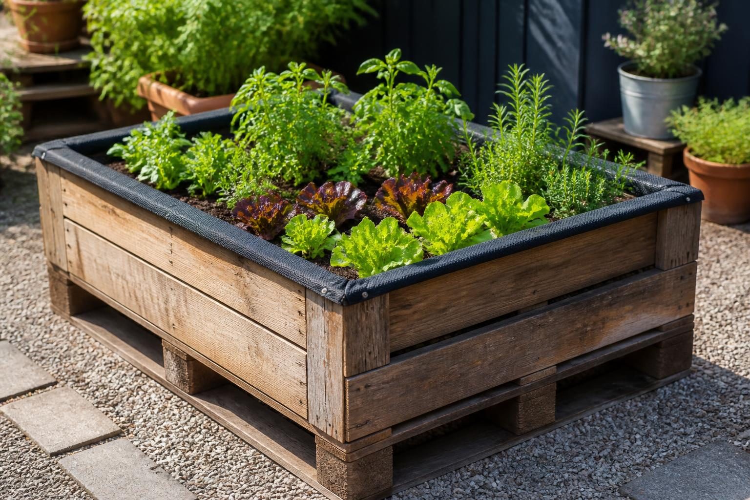Carré potager en palette : hauteur, géotextile et bois traité